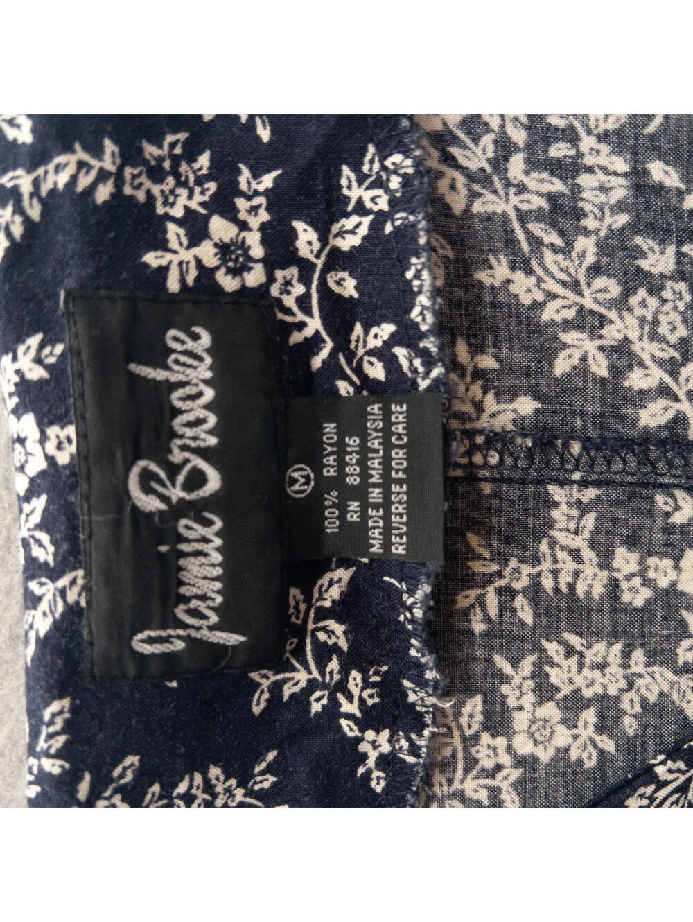 Vintage 90s Navy Blue Floral Rayon Button Down Dress Medium - Picture 3 of 4